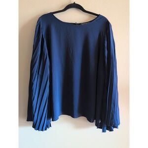 Eloquii Blouse Pleated Arms Pullover,Bust Darts Navy Polyester Women's Sz 22 EUC